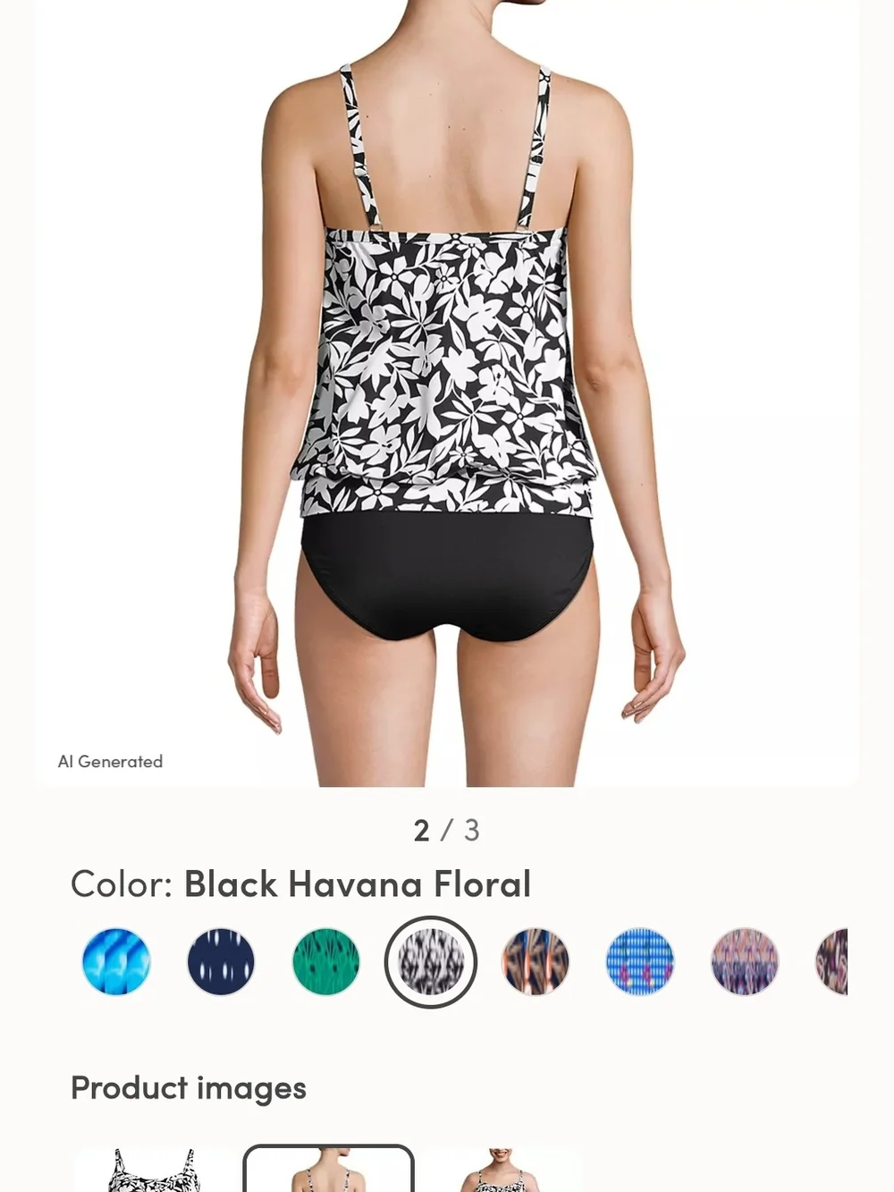 Lands' End Black & White Floral Swim Tankini.